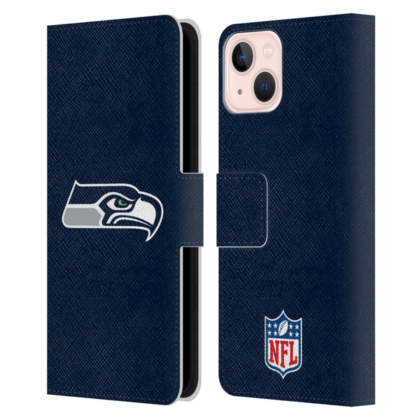 NFL Seattle Seahawks Logo Plain Leather Book Wallet Case Cover For Apple iPhone 13