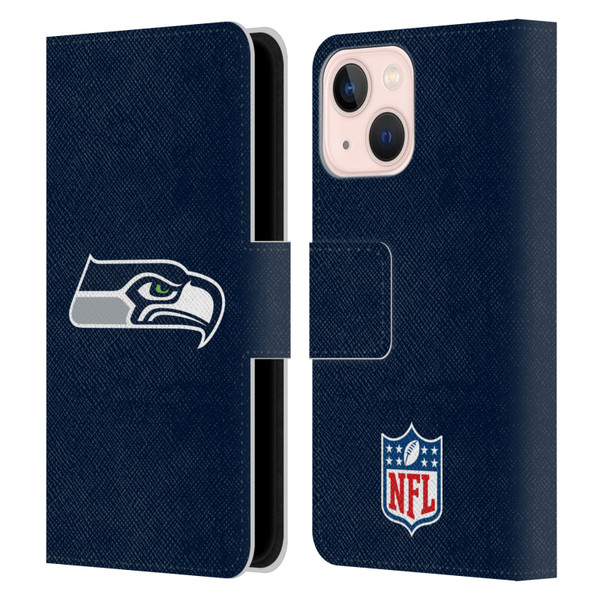 NFL Seattle Seahawks Logo Plain Leather Book Wallet Case Cover For Apple iPhone 13 Mini