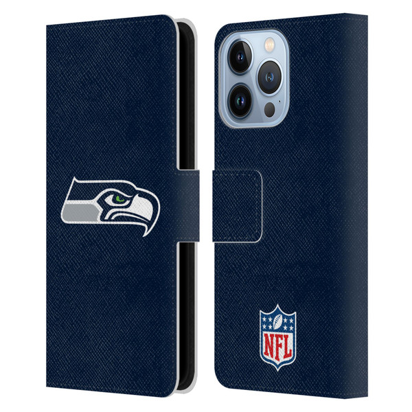 NFL Seattle Seahawks Logo Plain Leather Book Wallet Case Cover For Apple iPhone 13 Pro