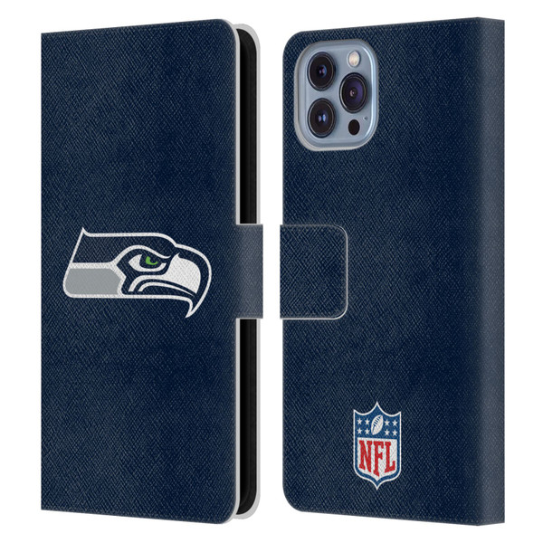 NFL Seattle Seahawks Logo Plain Leather Book Wallet Case Cover For Apple iPhone 14
