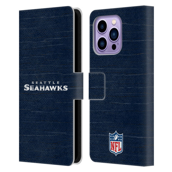 NFL Seattle Seahawks Logo Distressed Look Leather Book Wallet Case Cover For Apple iPhone 14 Pro Max