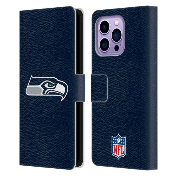 NFL Seattle Seahawks Logo Plain Leather Book Wallet Case Cover For Apple iPhone 14 Pro Max