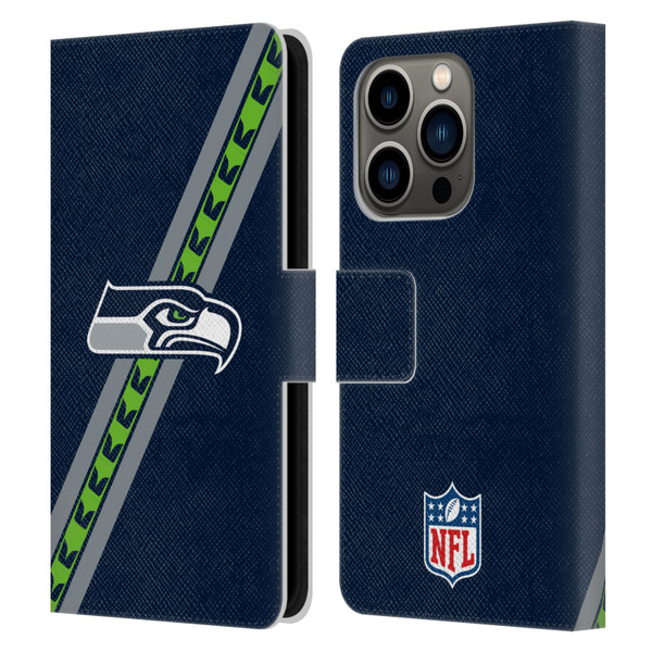 NFL Seattle Seahawks Logo Stripes Leather Book Wallet Case Cover For Apple iPhone 14 Pro