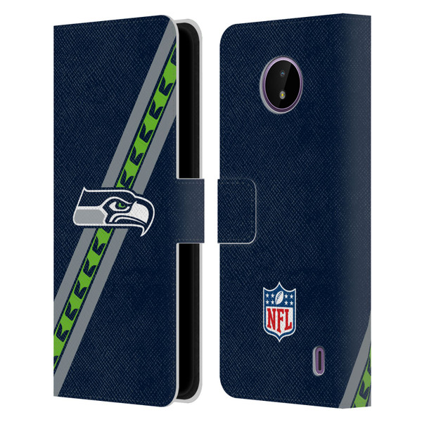 NFL Seattle Seahawks Logo Stripes Leather Book Wallet Case Cover For Nokia C10 / C20