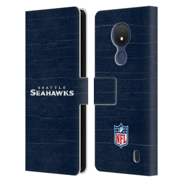 NFL Seattle Seahawks Logo Distressed Look Leather Book Wallet Case Cover For Nokia C21