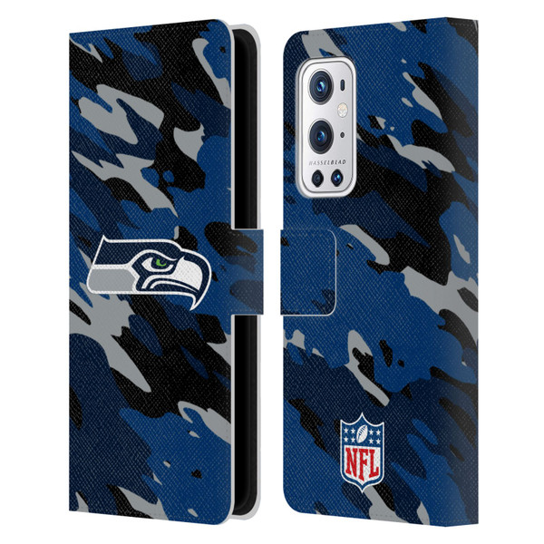 NFL Seattle Seahawks Logo Camou Leather Book Wallet Case Cover For OnePlus 9 Pro