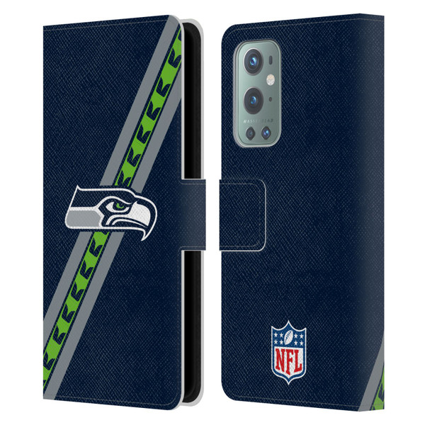 NFL Seattle Seahawks Logo Stripes Leather Book Wallet Case Cover For OnePlus 9