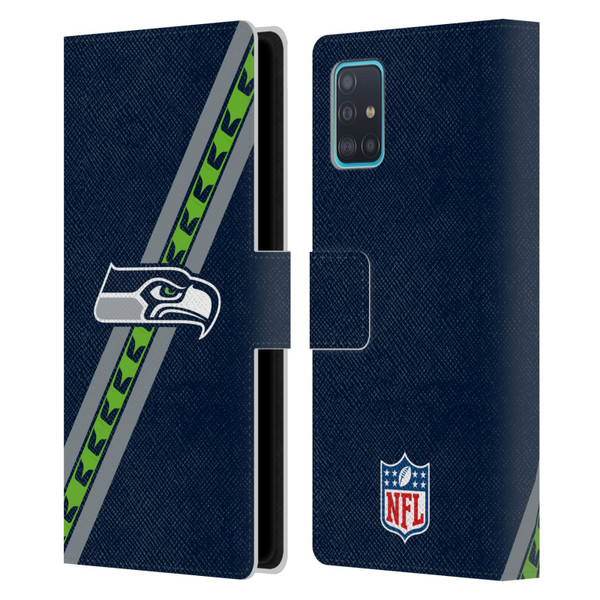 NFL Seattle Seahawks Logo Stripes Leather Book Wallet Case Cover For Samsung Galaxy A51 (2019)