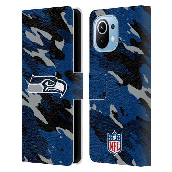 NFL Seattle Seahawks Logo Camou Leather Book Wallet Case Cover For Xiaomi Mi 11