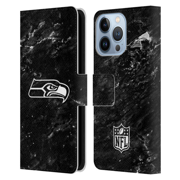 NFL Seattle Seahawks Artwork Marble Leather Book Wallet Case Cover For Apple iPhone 13 Pro