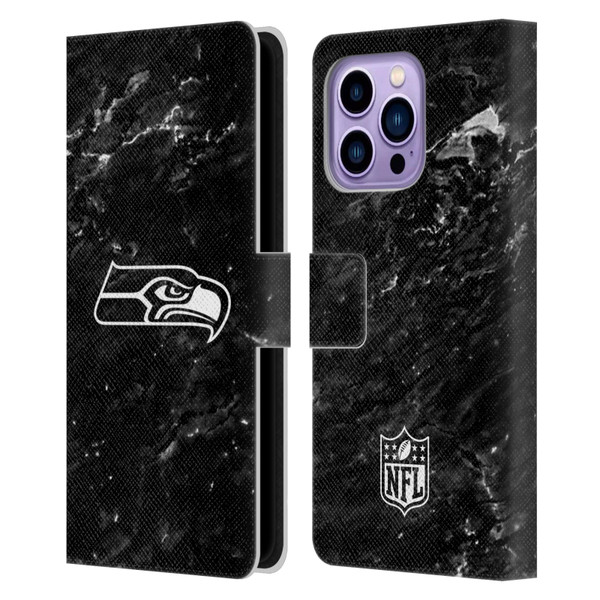 NFL Seattle Seahawks Artwork Marble Leather Book Wallet Case Cover For Apple iPhone 14 Pro Max
