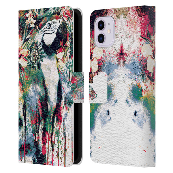Riza Peker Animals Parrot Leather Book Wallet Case Cover For Apple iPhone 11