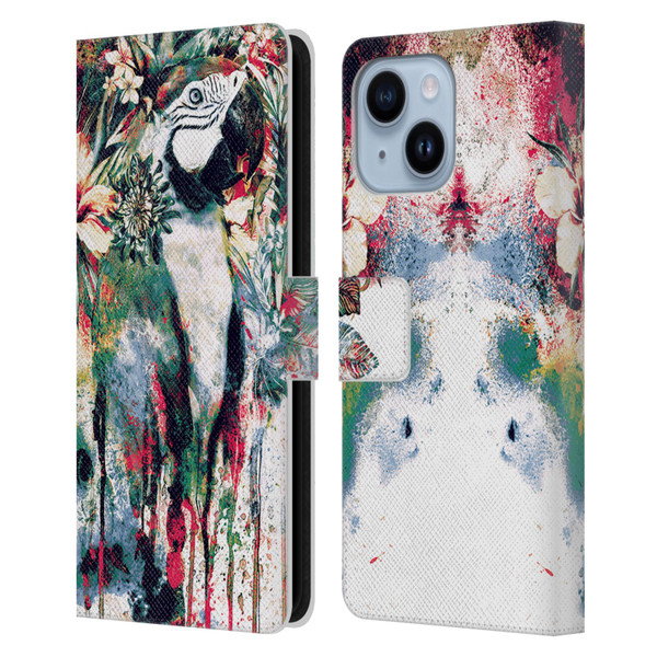 Riza Peker Animals Parrot Leather Book Wallet Case Cover For Apple iPhone 14 Plus