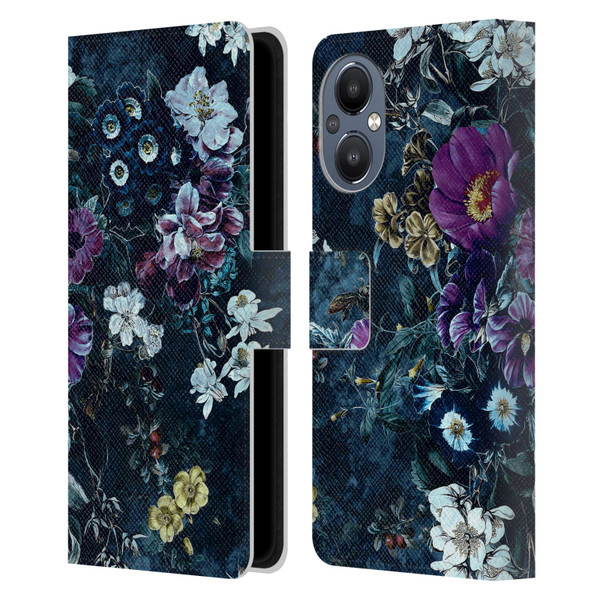 Riza Peker Night Floral Purple Flowers Leather Book Wallet Case Cover For OnePlus Nord N20 5G