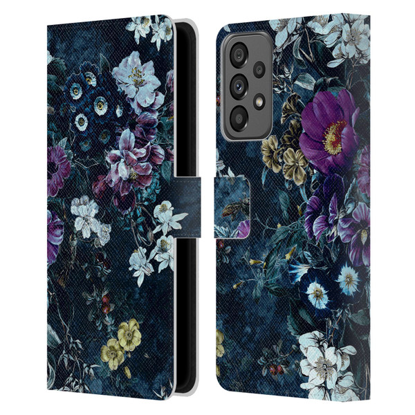 Riza Peker Night Floral Purple Flowers Leather Book Wallet Case Cover For Samsung Galaxy A73 5G (2022)