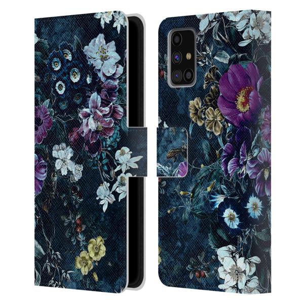 Riza Peker Night Floral Purple Flowers Leather Book Wallet Case Cover For Samsung Galaxy M31s (2020)