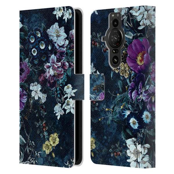 Riza Peker Night Floral Purple Flowers Leather Book Wallet Case Cover For Sony Xperia Pro-I