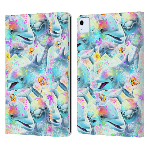 Sheena Pike Animals Rainbow Dolphins & Fish Leather Book Wallet Case Cover For Apple iPad Air 2020 / 2022