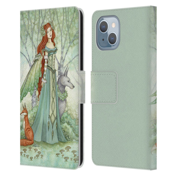 Amy Brown Magical Fairies Woodland Fairy With Fox & Wolf Leather Book Wallet Case Cover For Apple iPhone 14