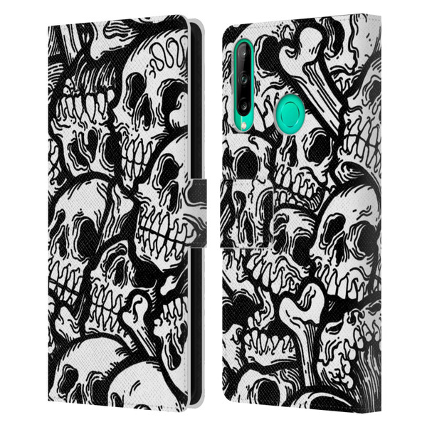 Matt Bailey Skull All Over Leather Book Wallet Case Cover For Huawei P40 lite E