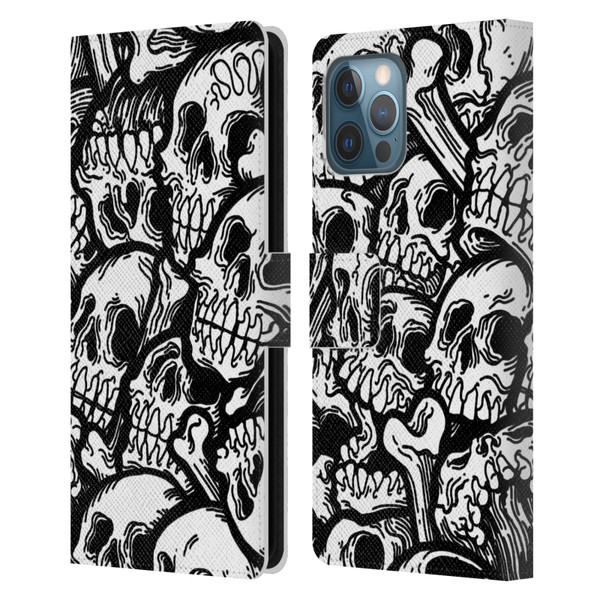 Matt Bailey Skull All Over Leather Book Wallet Case Cover For Apple iPhone 12 Pro Max