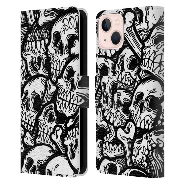 Matt Bailey Skull All Over Leather Book Wallet Case Cover For Apple iPhone 13