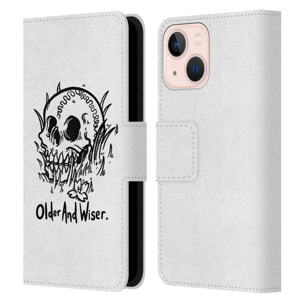Matt Bailey Skull Older And Wiser Leather Book Wallet Case Cover For Apple iPhone 13 Mini