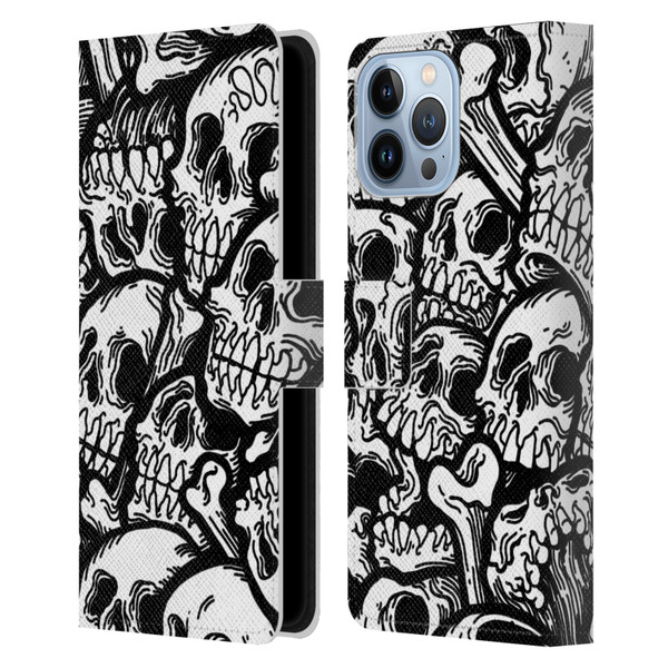 Matt Bailey Skull All Over Leather Book Wallet Case Cover For Apple iPhone 13 Pro Max