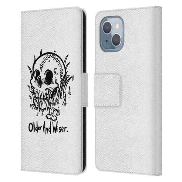 Matt Bailey Skull Older And Wiser Leather Book Wallet Case Cover For Apple iPhone 14