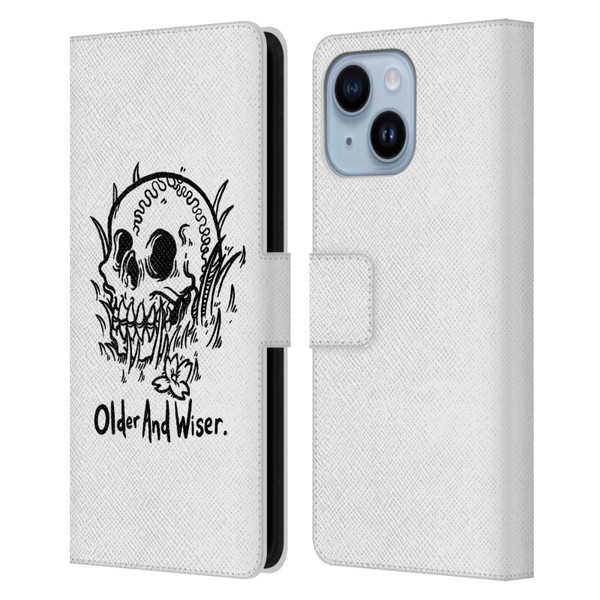 Matt Bailey Skull Older And Wiser Leather Book Wallet Case Cover For Apple iPhone 14 Plus