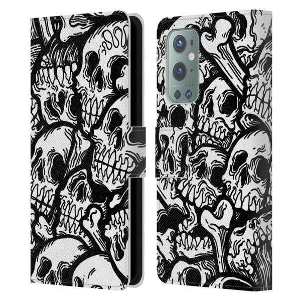 Matt Bailey Skull All Over Leather Book Wallet Case Cover For OnePlus 9