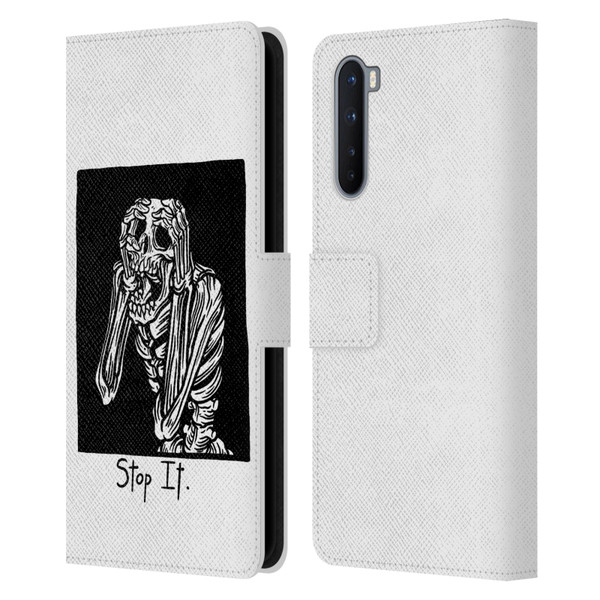 Matt Bailey Skull Stop It Leather Book Wallet Case Cover For OnePlus Nord 5G