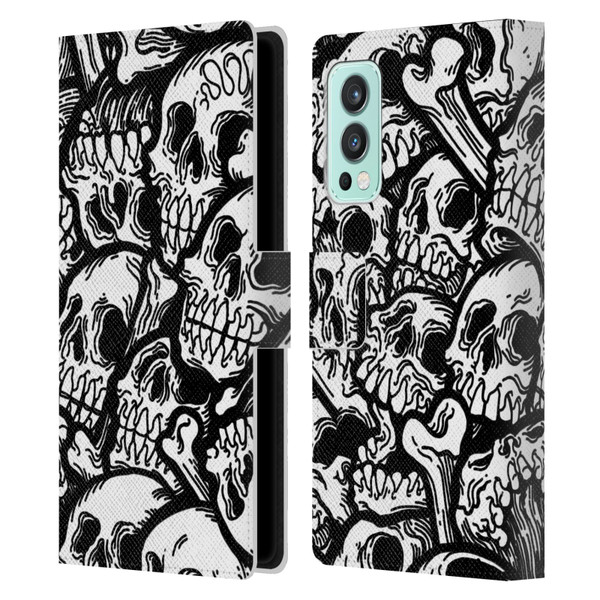 Matt Bailey Skull All Over Leather Book Wallet Case Cover For OnePlus Nord 2 5G