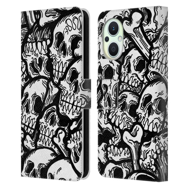 Matt Bailey Skull All Over Leather Book Wallet Case Cover For OPPO Reno8 Lite