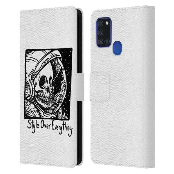 Matt Bailey Skull Style Over Everything Leather Book Wallet Case Cover For Samsung Galaxy A21s (2020)