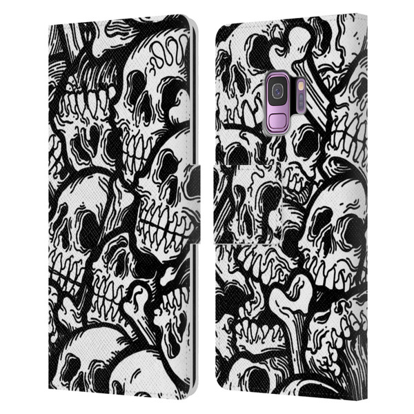 Matt Bailey Skull All Over Leather Book Wallet Case Cover For Samsung Galaxy S9