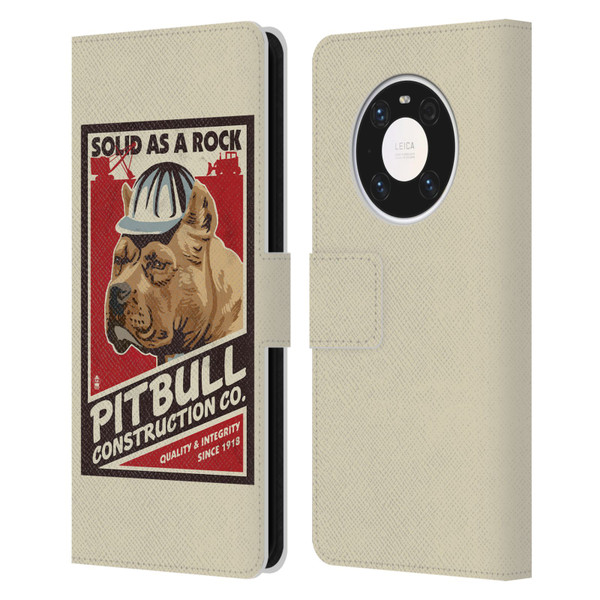 Lantern Press Dog Collection Pitbull Construction Leather Book Wallet Case Cover For Huawei Mate 40 Pro 5G