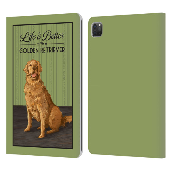Lantern Press Dog Collection Life Is Better With A Golden Retriever Leather Book Wallet Case Cover For Apple iPad Pro 11 2020 / 2021 / 2022