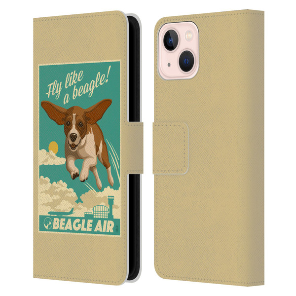 Lantern Press Dog Collection Fly Like A Beagle Leather Book Wallet Case Cover For Apple iPhone 13
