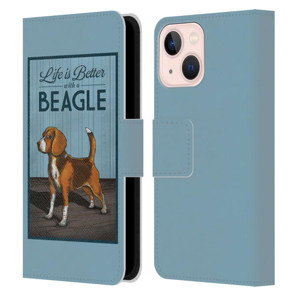 Lantern Press Dog Collection Beagle Leather Book Wallet Case Cover For Apple iPhone 13 Mini