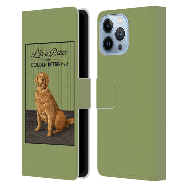 Lantern Press Dog Collection Life Is Better With A Golden Retriever Leather Book Wallet Case Cover For Apple iPhone 13 Pro Max