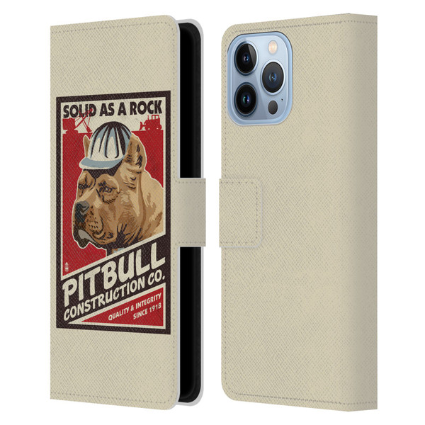 Lantern Press Dog Collection Pitbull Construction Leather Book Wallet Case Cover For Apple iPhone 13 Pro Max