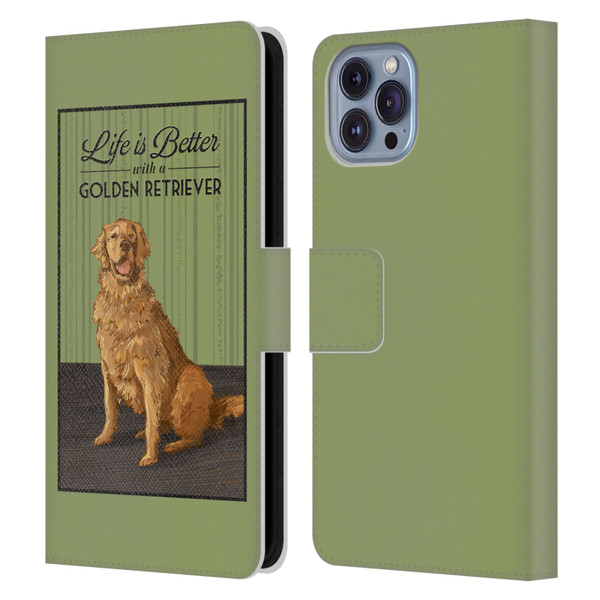 Lantern Press Dog Collection Life Is Better With A Golden Retriever Leather Book Wallet Case Cover For Apple iPhone 14