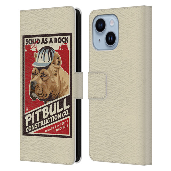 Lantern Press Dog Collection Pitbull Construction Leather Book Wallet Case Cover For Apple iPhone 14 Plus