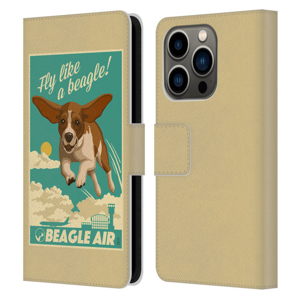 Lantern Press Dog Collection Fly Like A Beagle Leather Book Wallet Case Cover For Apple iPhone 14 Pro