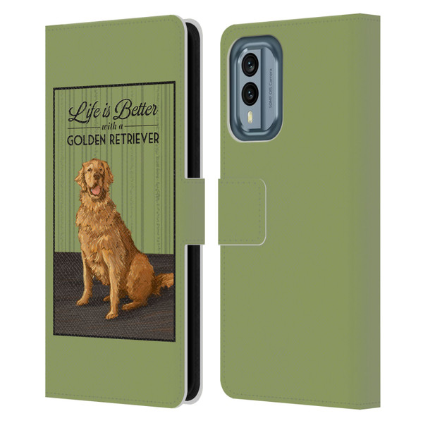 Lantern Press Dog Collection Life Is Better With A Golden Retriever Leather Book Wallet Case Cover For Nokia X30