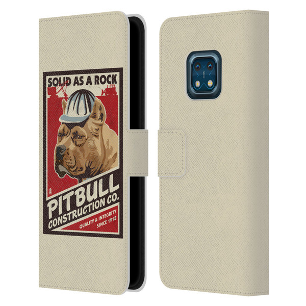 Lantern Press Dog Collection Pitbull Construction Leather Book Wallet Case Cover For Nokia XR20