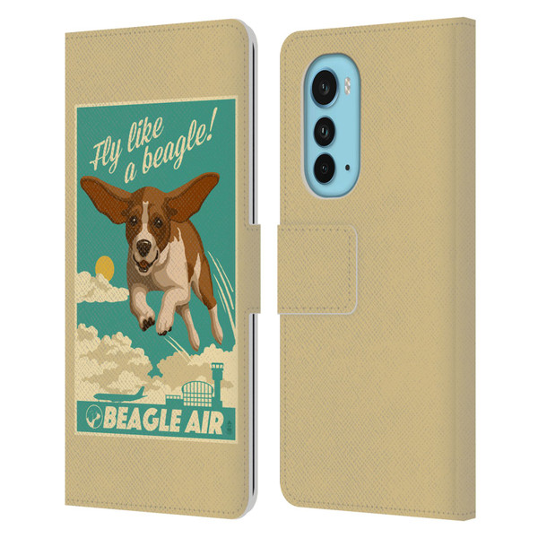 Lantern Press Dog Collection Fly Like A Beagle Leather Book Wallet Case Cover For Motorola Edge (2022)