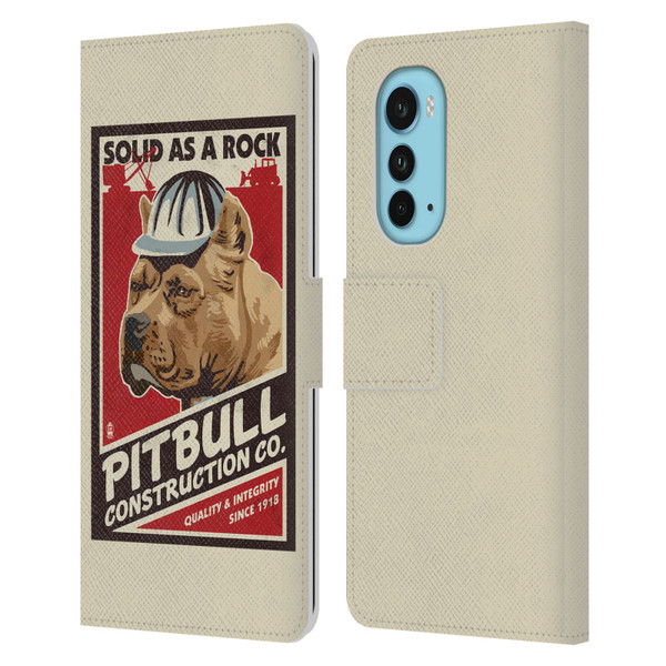 Lantern Press Dog Collection Pitbull Construction Leather Book Wallet Case Cover For Motorola Edge (2022)