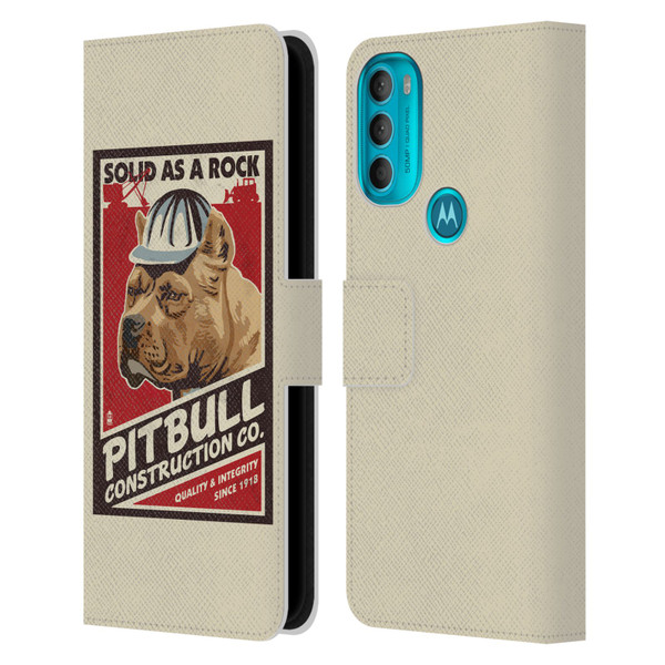 Lantern Press Dog Collection Pitbull Construction Leather Book Wallet Case Cover For Motorola Moto G71 5G